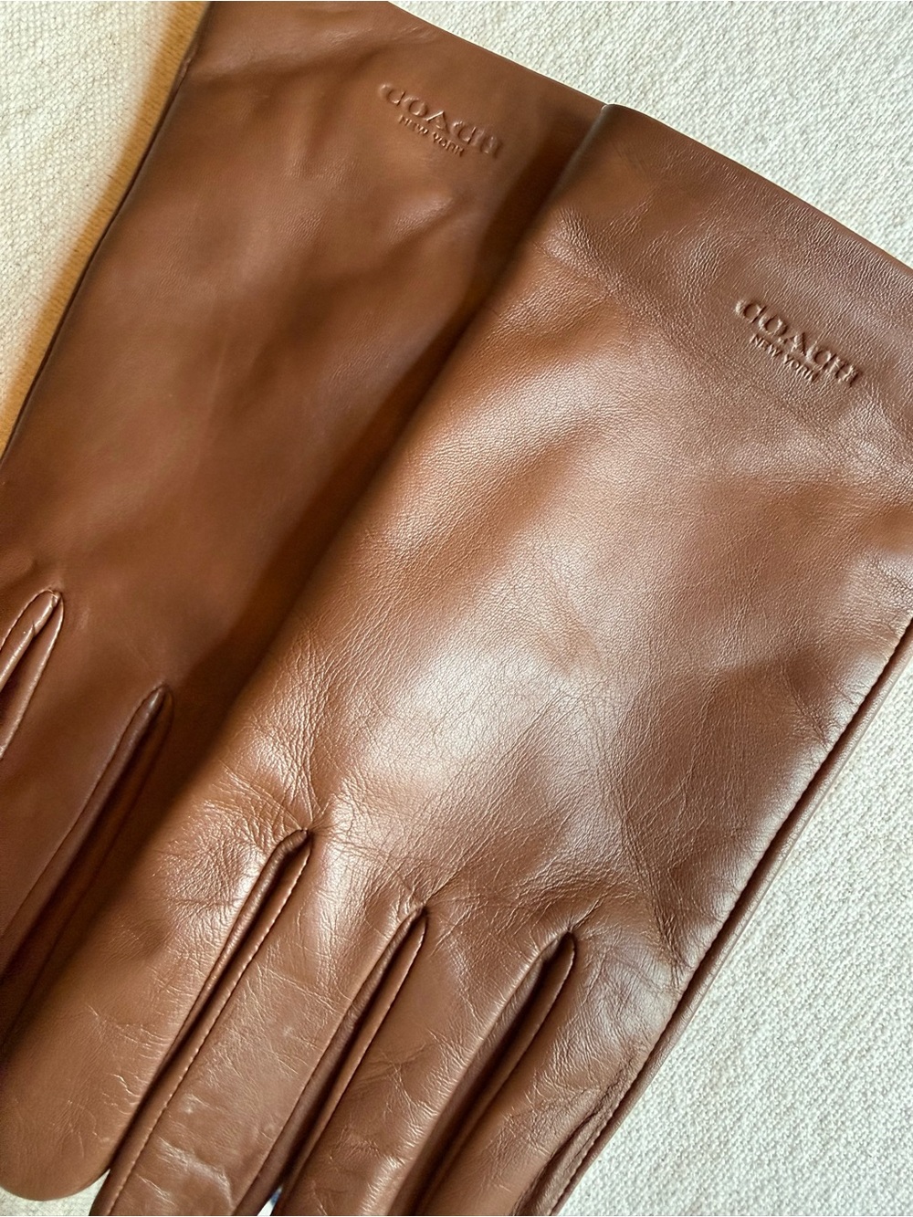 Coach Men's Brown Leather Dress Gloves - Picture 2 of 3